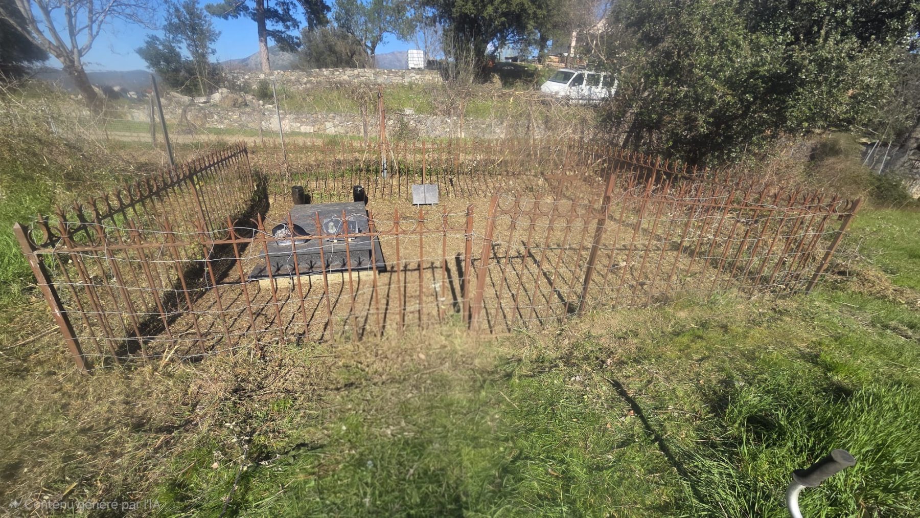 Enclos funéraire dégagé après le désherbage